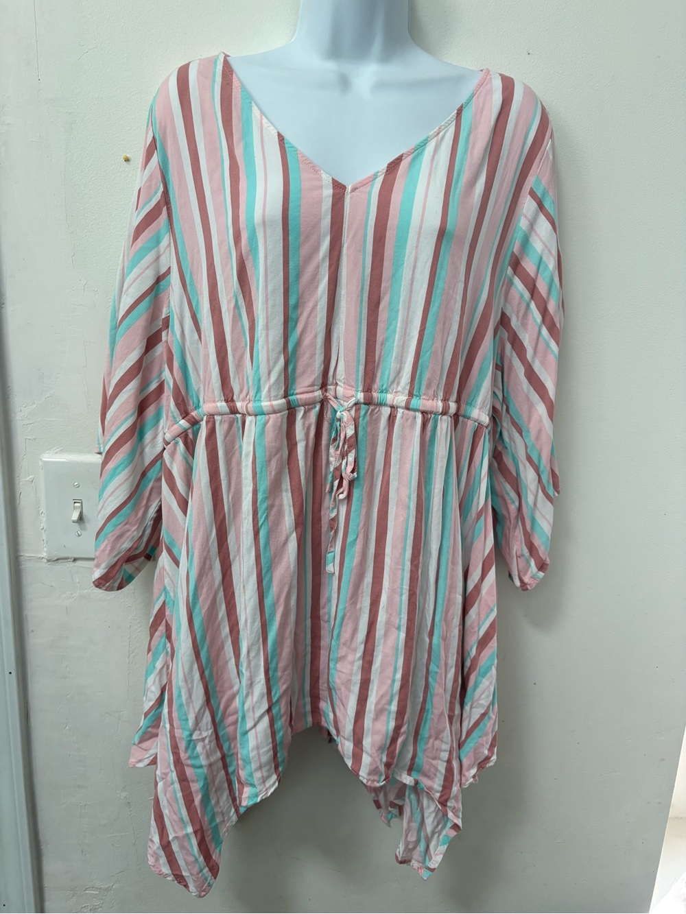 torrid Pink Multi-Striped V-Neck Drawstring Tunic - Picture 2 of 8